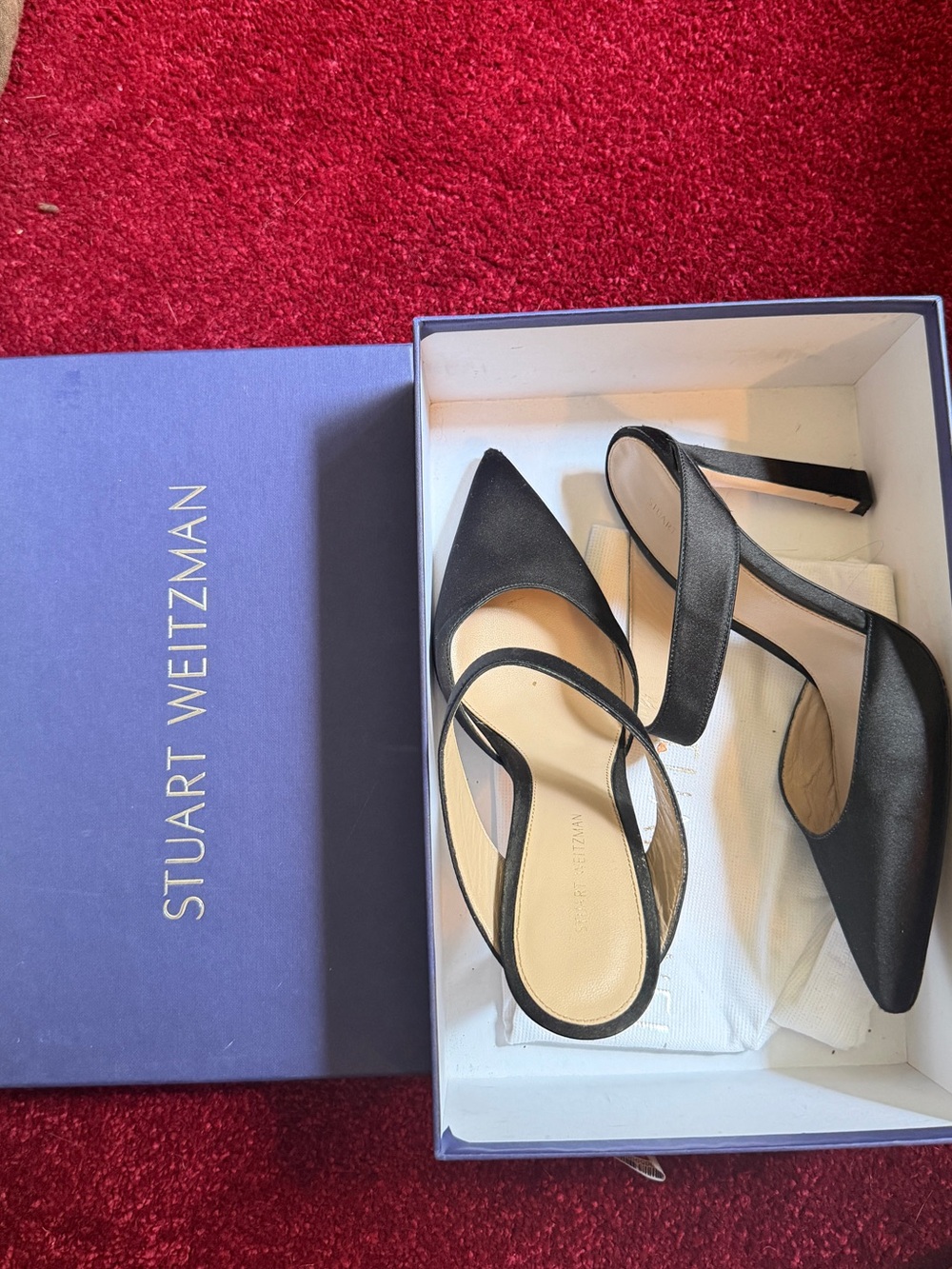 WORN 1x STUART WEITZMAN SATIN MULE 4” HEELS